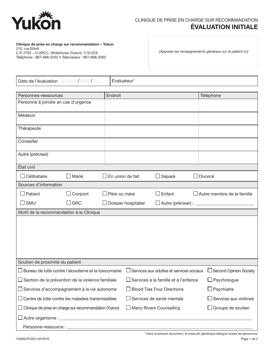 Forme YG6524 Initial Assessment - Yukon, Canada (French), Page 1