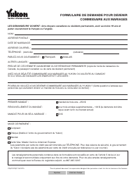 Document preview: Forme YG6102 Formulaire De Demande Pour Devenir Commissaire Aux Mariages - Yukon, Canada (French)