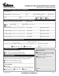 Form YG6471 Change of Sex on Registration of Birth - Applicants 16 Years and Over - Yukon, Canada