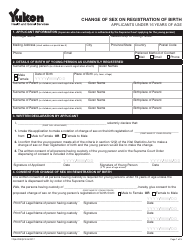 Document preview: Form YG6470 Change of Sex on Registration of Birth - Applicants Under 16 Years of Age - Yukon, Canada