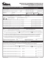 Document preview: Forme YG6470 Mention De Changement De Sexe Sur Un Acte D'enregistrement De Naissance Personnes De Moins De 16 Ans - Yukon, Canada (French)