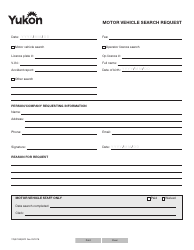Form YG3704 &quot;Motor Vehicle Search Request&quot; - Yukon, Canada