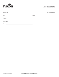 Form YG6093 &quot;Add Name Form&quot; - Yukon, Canada