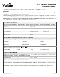 Form YG6383 Risk Management Office Claims Statement - Yukon, Canada