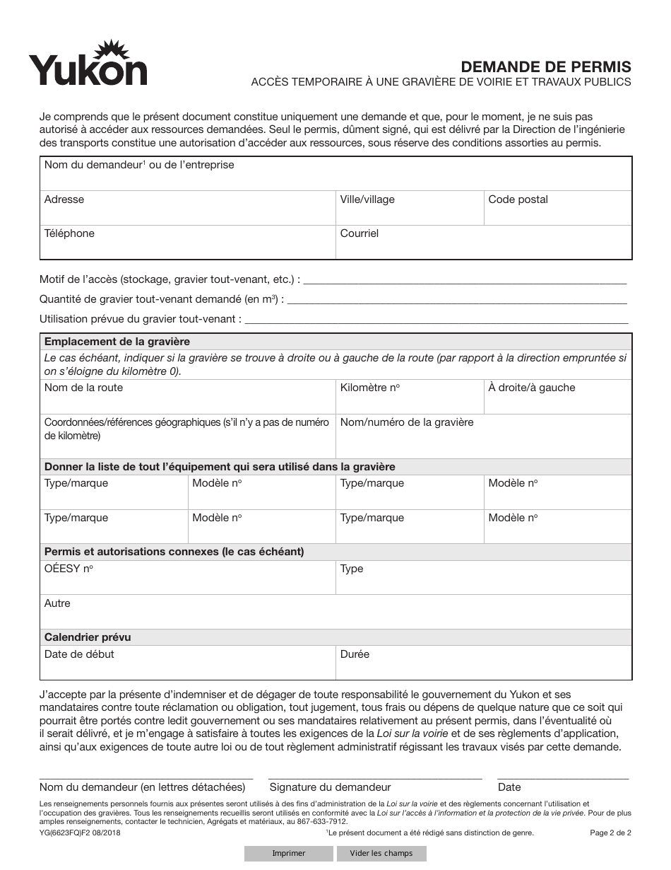 Forme YG6623 Feuillet Dinformation - Demande De Permis - Yukon, Canada (French), Page 2