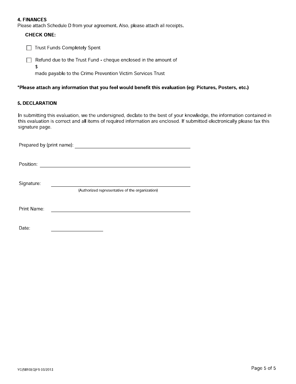 Form YG5893 Crime Prevention Victim Services Trust Fund Project Evaluation and Financial Reporting - Yukon, Canada, Page 5
