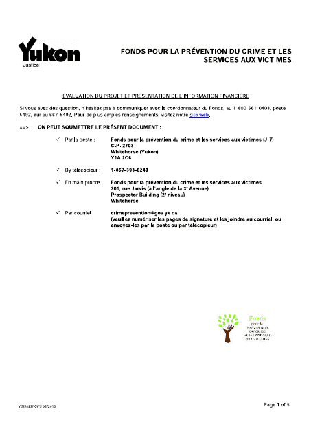 Forme YG5893 Evaluation Du Projet Et Presentation De L&#039;information Financiere - Yukon, Canada (French)