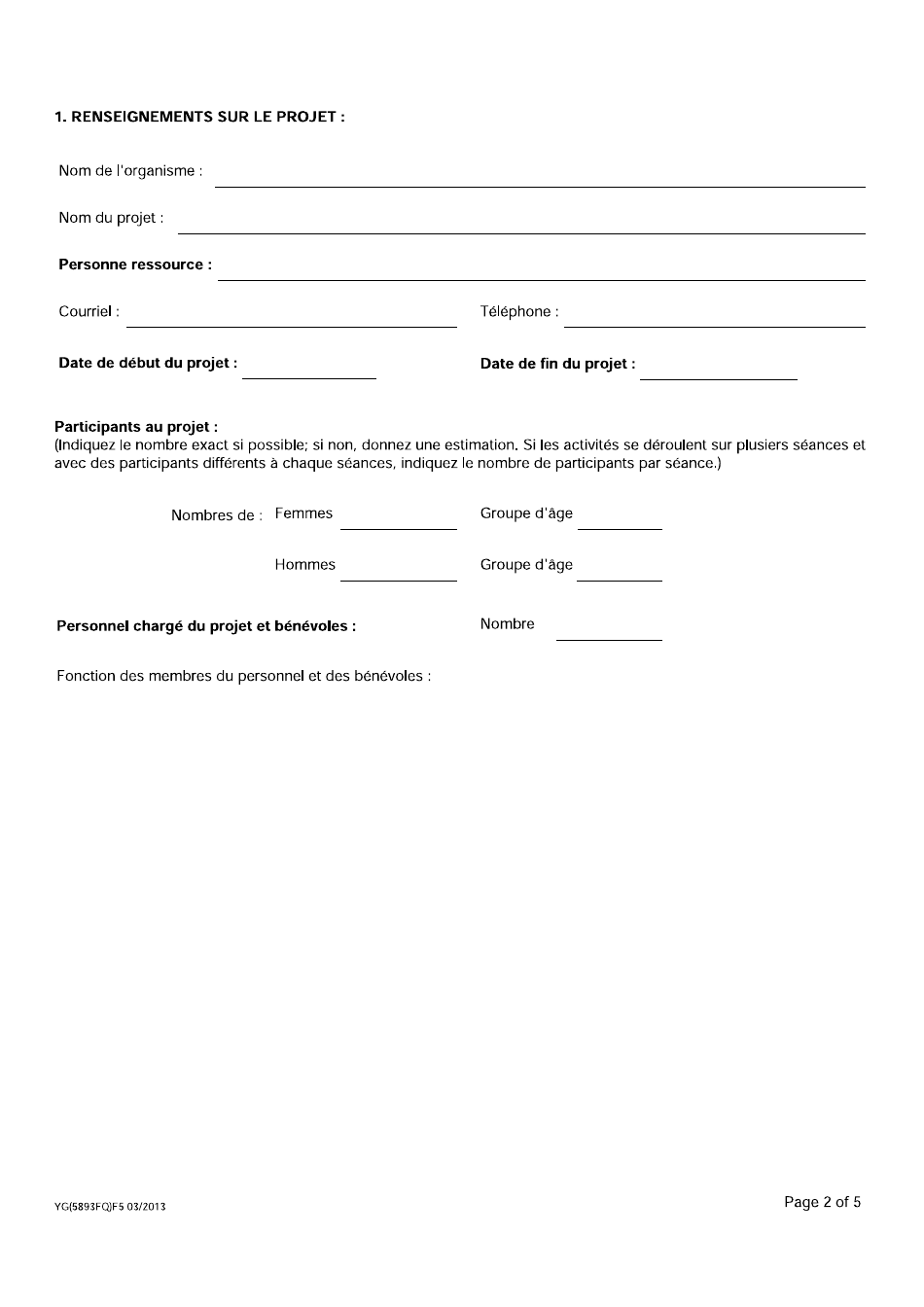 Forme YG5893 Evaluation Du Projet Et Presentation De Linformation Financiere - Yukon, Canada (French), Page 2