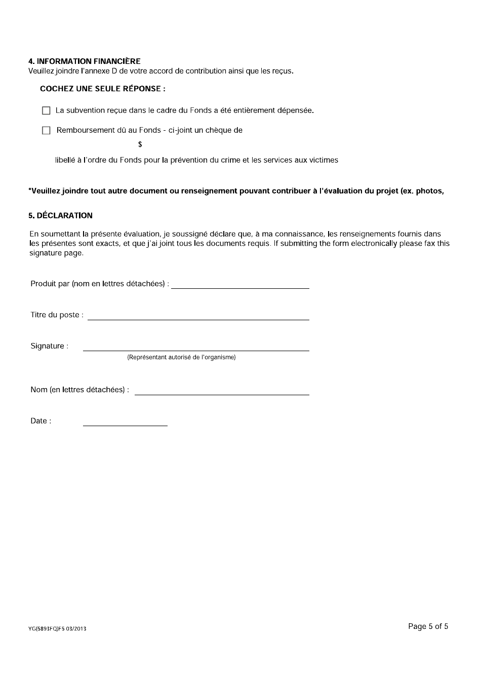 Forme YG5893 Evaluation Du Projet Et Presentation De Linformation Financiere - Yukon, Canada (French), Page 5