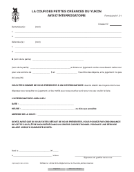 Forme 21 (YG3155) &quot;Notice of Examination&quot; - Yukon, Canada (French)