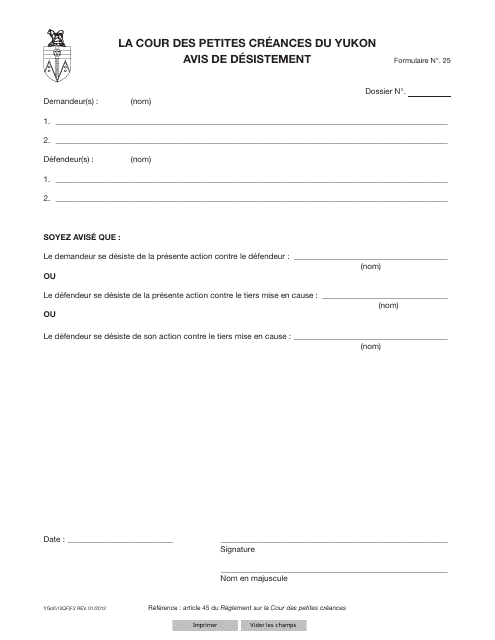 Forme 25 (YG4512) Notice of Withdrawal - Yukon, Canada (French)