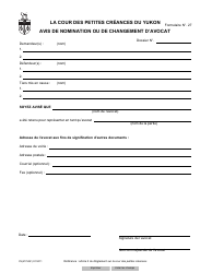 Document preview: Forme 27 (YG5775) Notice of Appointment or Change of Lawyer - Yukon, Canada (French)