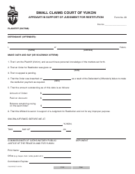 Form 28 (YG6359) &quot;Affidavit in Support of Judgment for Restitution&quot; - Yukon, Canada