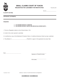 Form 29 (YG6360) &quot;Requisition for Judgment for Restitution&quot; - Yukon, Canada
