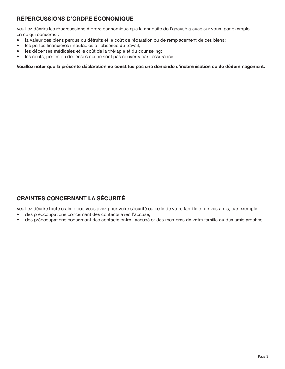 Forme YG6274 Declaration De La Victime - Nonresponsabilite Criminelle - Yukon, Canada (French), Page 3