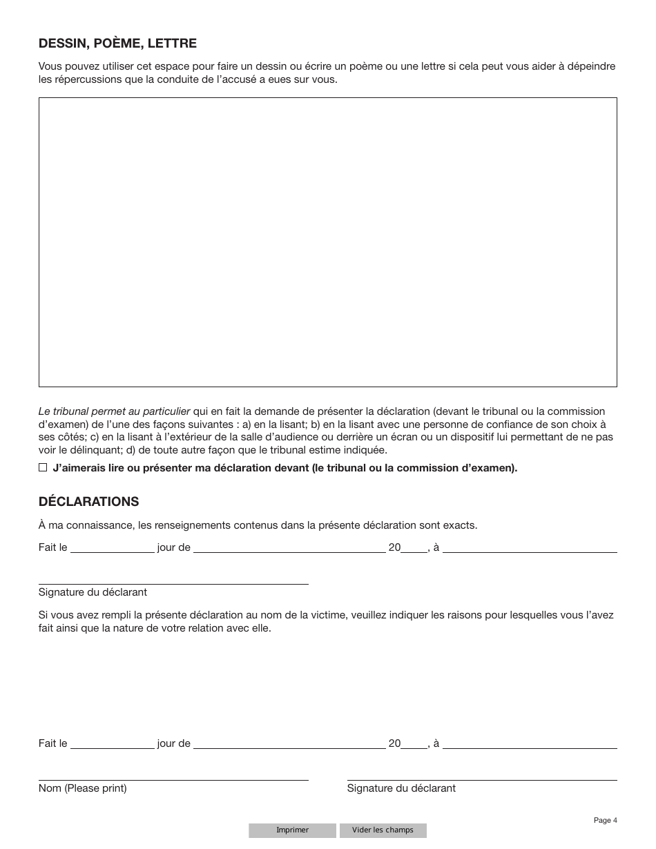 Forme YG6274 Declaration De La Victime - Nonresponsabilite Criminelle - Yukon, Canada (French), Page 4