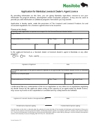 Document preview: Application for Manitoba Livestock Dealer's Agent Licence - Manitoba, Canada