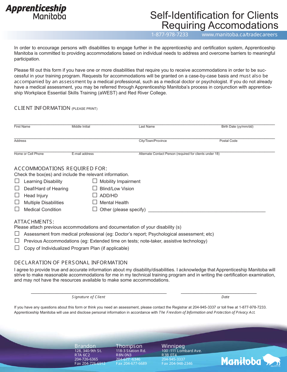 Self-identifi Cation for Clients Requiring Accomodations - Manitoba, Canada, Page 1