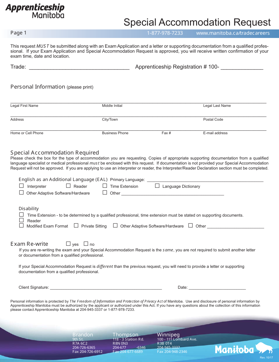 Special Accommodation Request - Manitoba, Canada, Page 1