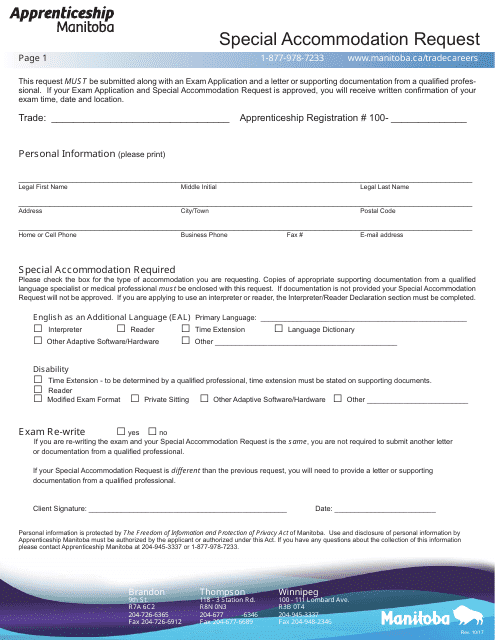 Special Accommodation Request - Manitoba, Canada Download Pdf