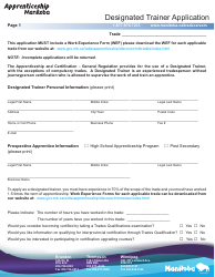 Document preview: Designated Trainer Application - Manitoba, Canada