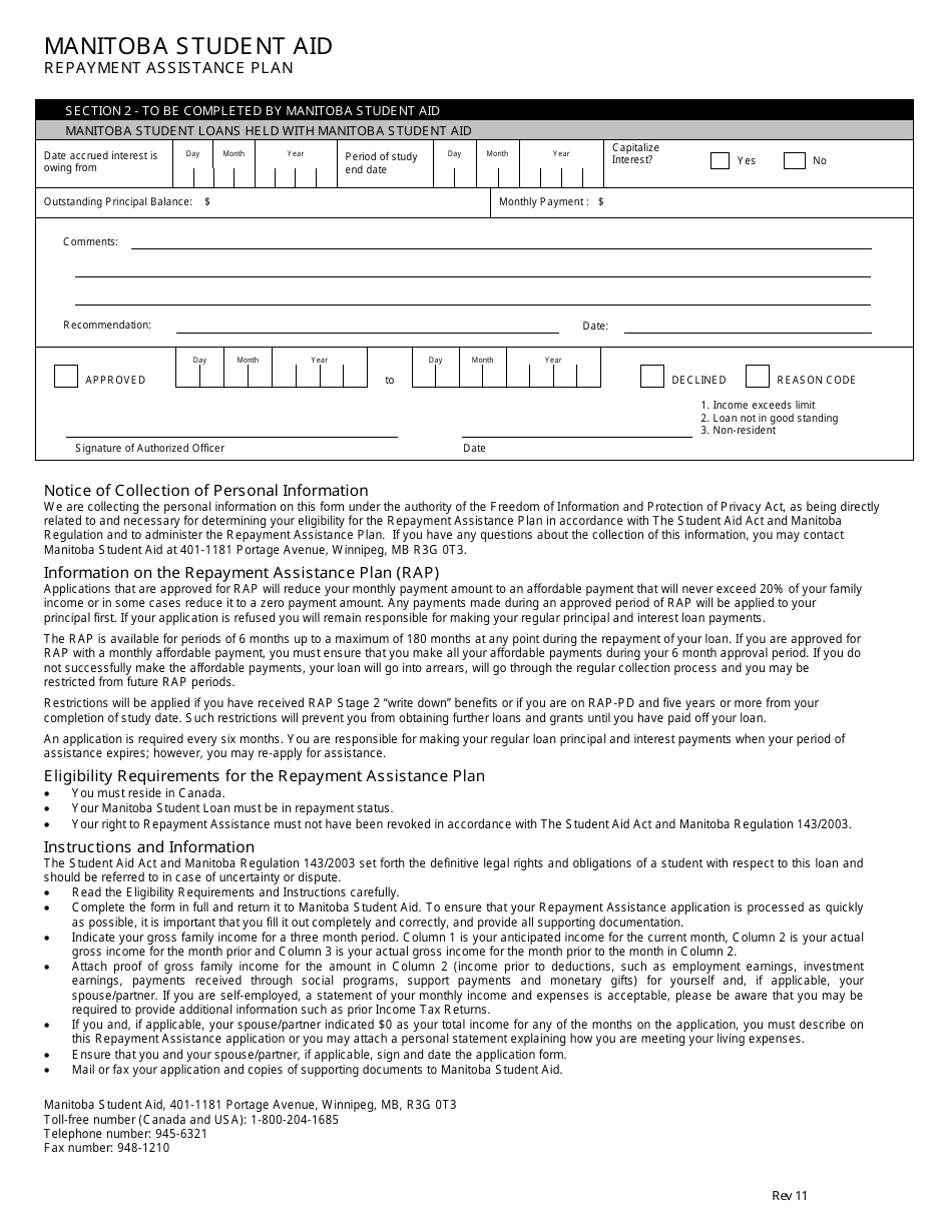 Repayment Assistance Application - Manitoba, Canada, Page 2