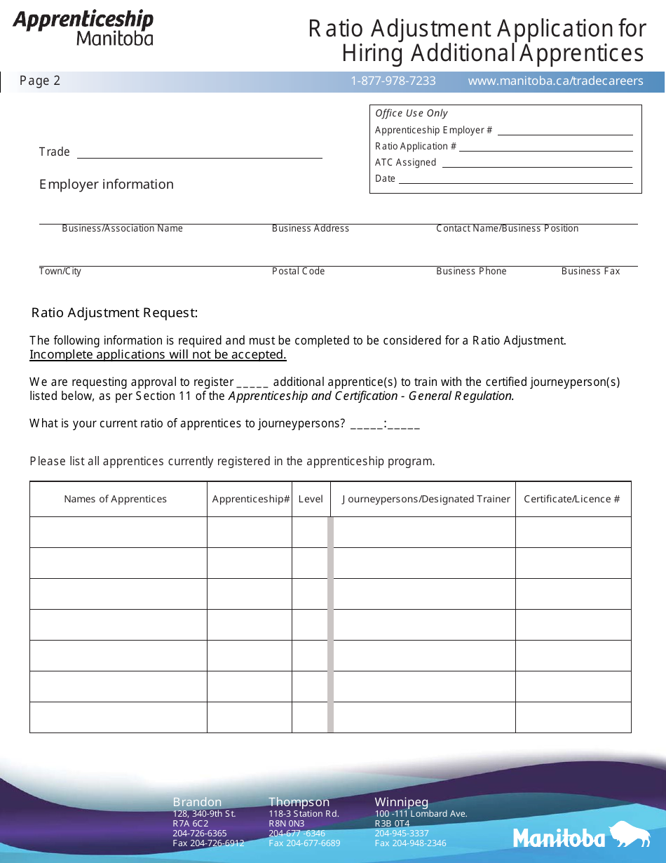 Ratio Adjustment Application for Hiring Additional Apprentices - Manitoba, Canada, Page 2