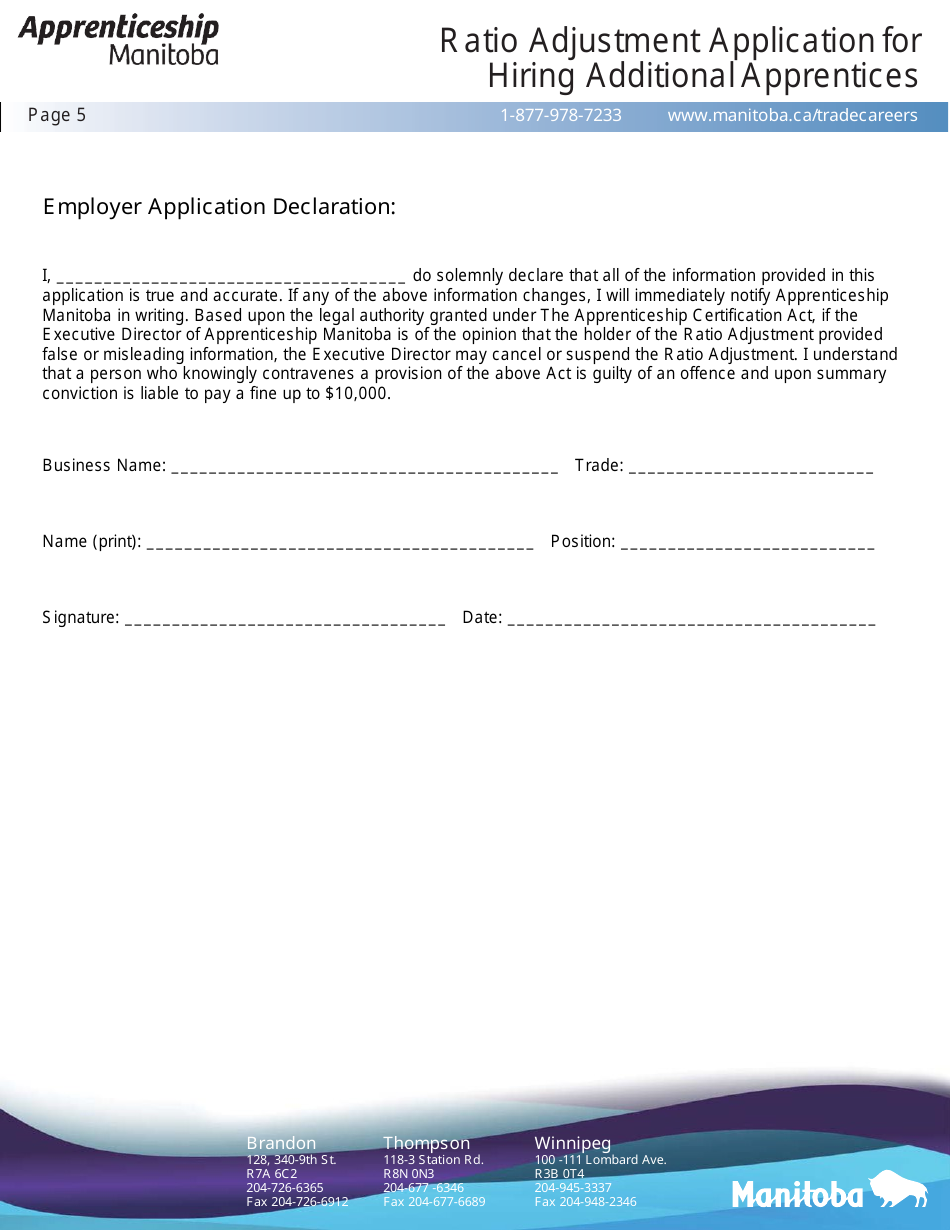 Ratio Adjustment Application for Hiring Additional Apprentices - Manitoba, Canada, Page 5