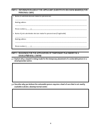&quot;Application for Temporary Placement of a Vulnerable Person in a Developmental Centre for Respite Care&quot; - Manitoba, Canada, Page 2