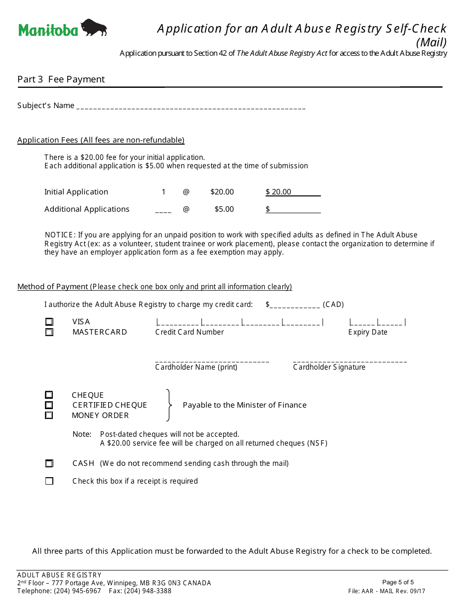 Application for an Adult Abuse Registry Self-check (Mail) - Manitoba, Canada, Page 5