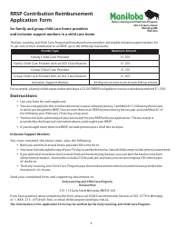 Rrsp Contribution Reimbursement Application Form for Family and Group Child Care Home Providers and Inclusion Support Workers in a Child Care Home - Manitoba, Canada