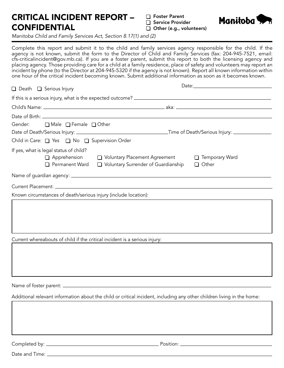 Serious Incident Report Template