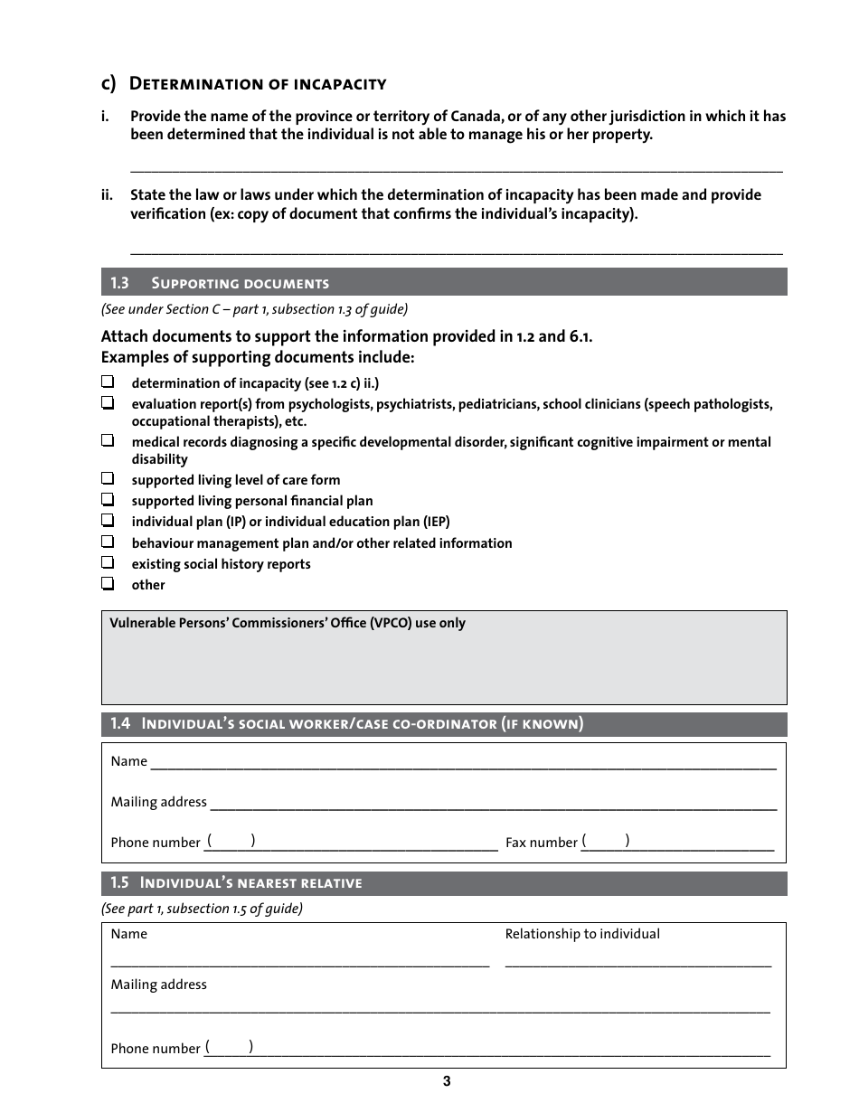 Application for the Appointment of a Substitute Decision Maker for Property for a Person Residing Outside of Manitoba - Manitoba, Canada, Page 3