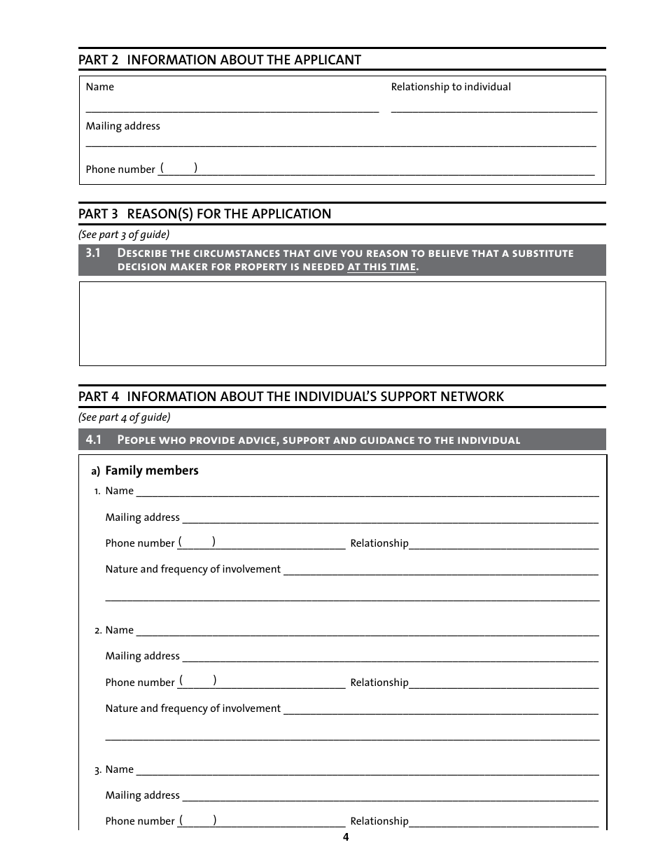 Application for the Appointment of a Substitute Decision Maker for Property for a Person Residing Outside of Manitoba - Manitoba, Canada, Page 4