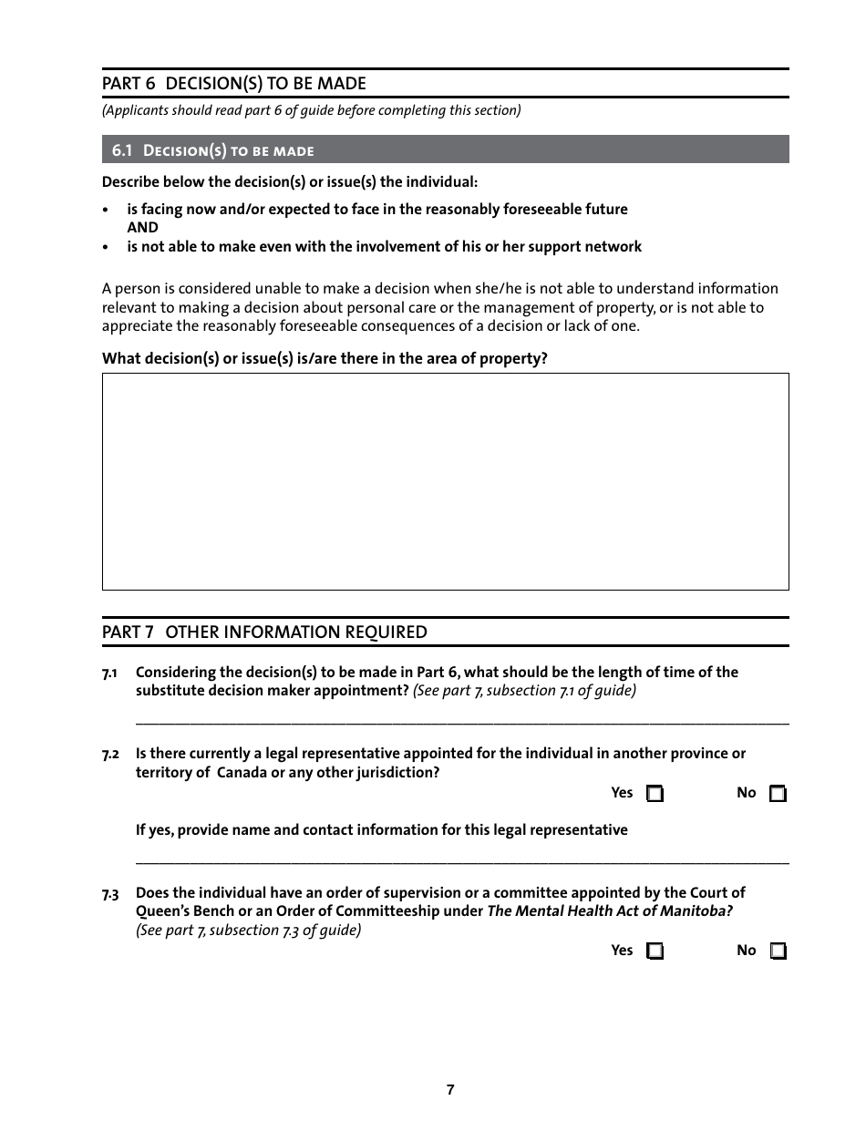 Application for the Appointment of a Substitute Decision Maker for Property for a Person Residing Outside of Manitoba - Manitoba, Canada, Page 7