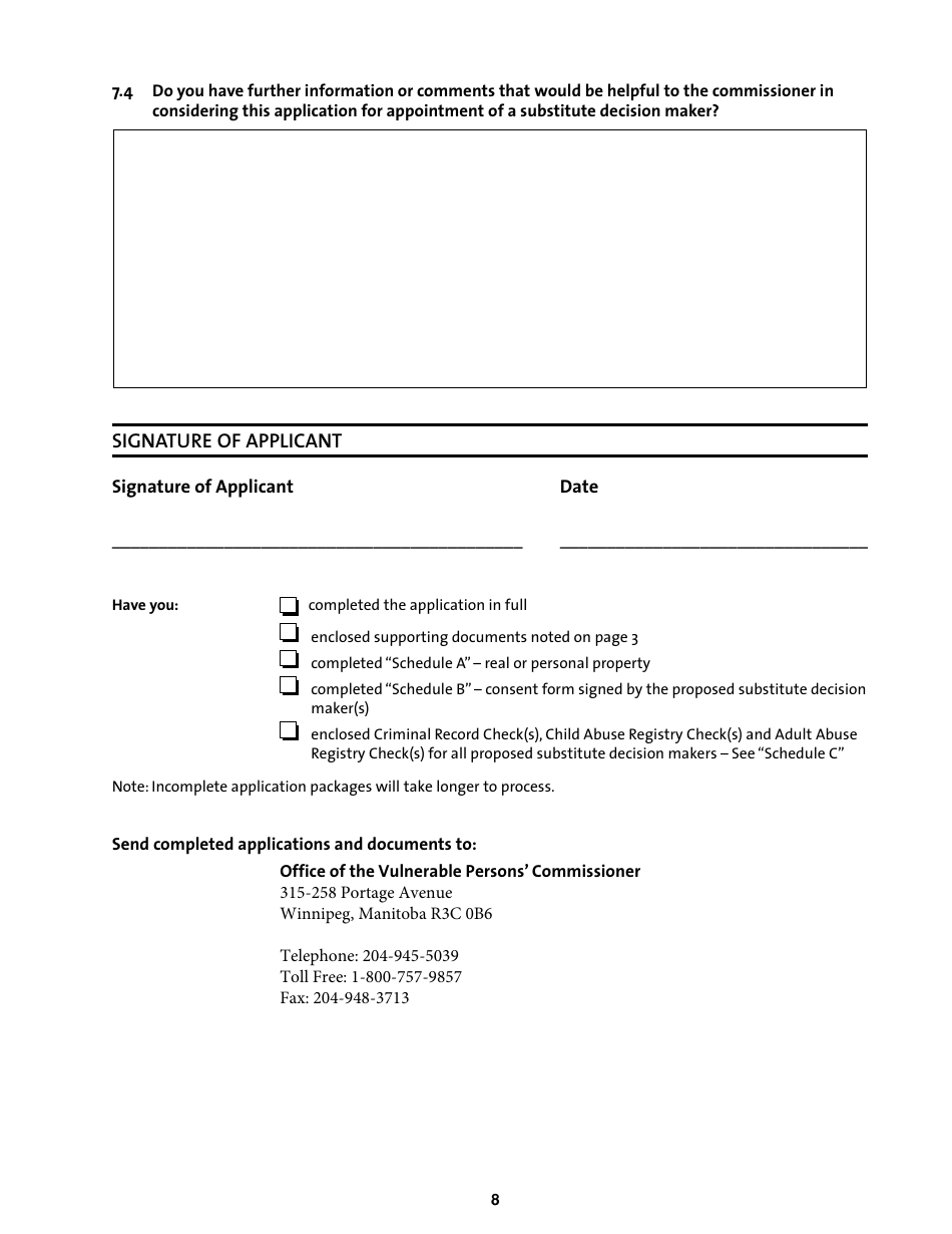 Application for the Appointment of a Substitute Decision Maker for Property for a Person Residing Outside of Manitoba - Manitoba, Canada, Page 8