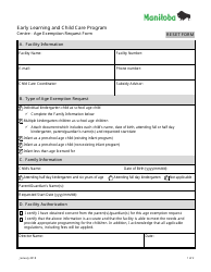 Document preview: Early Learning and Child Care Program Centre - Age Exemption Request Form - Manitoba, Canada