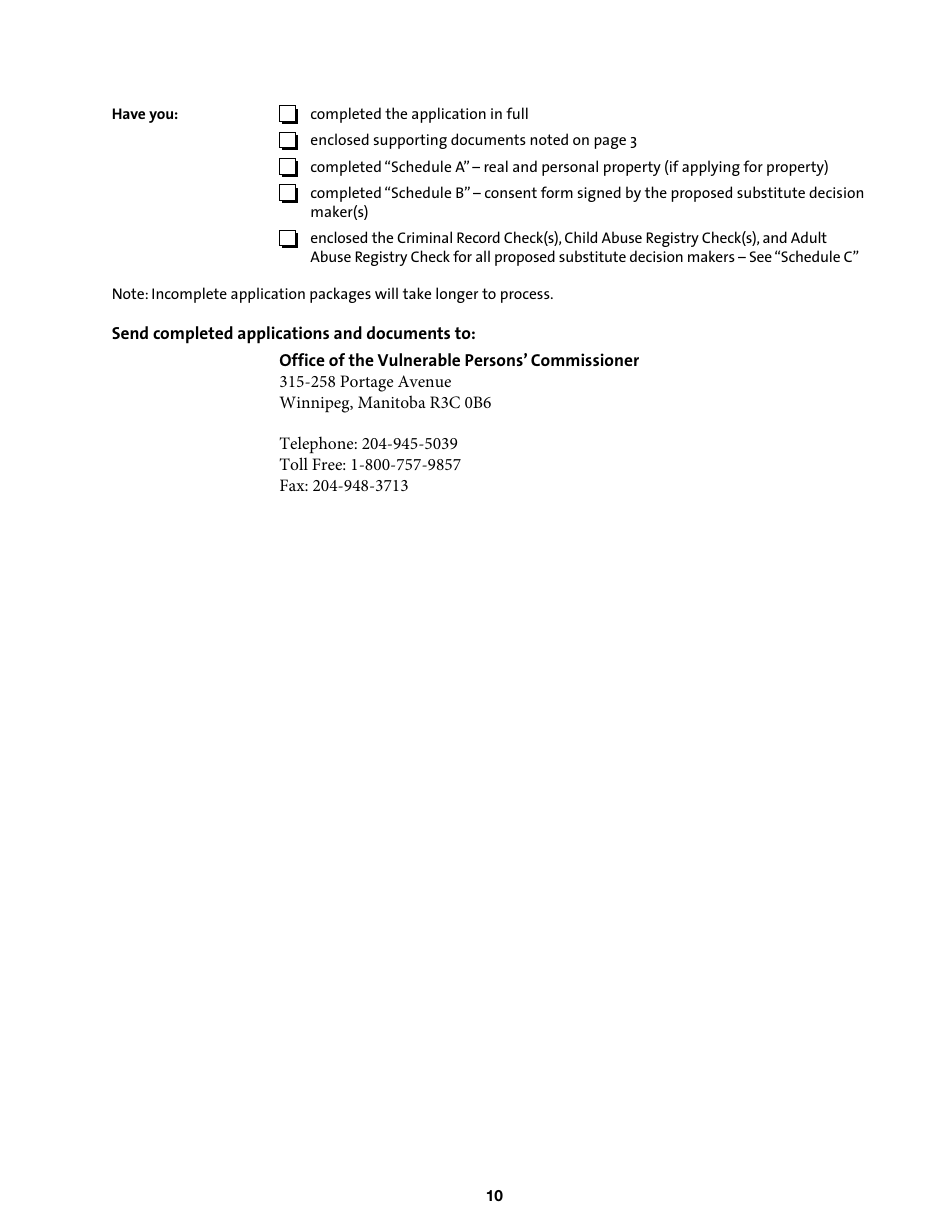 Application for the Appointment of a Substitute Decision Maker - Manitoba, Canada, Page 10