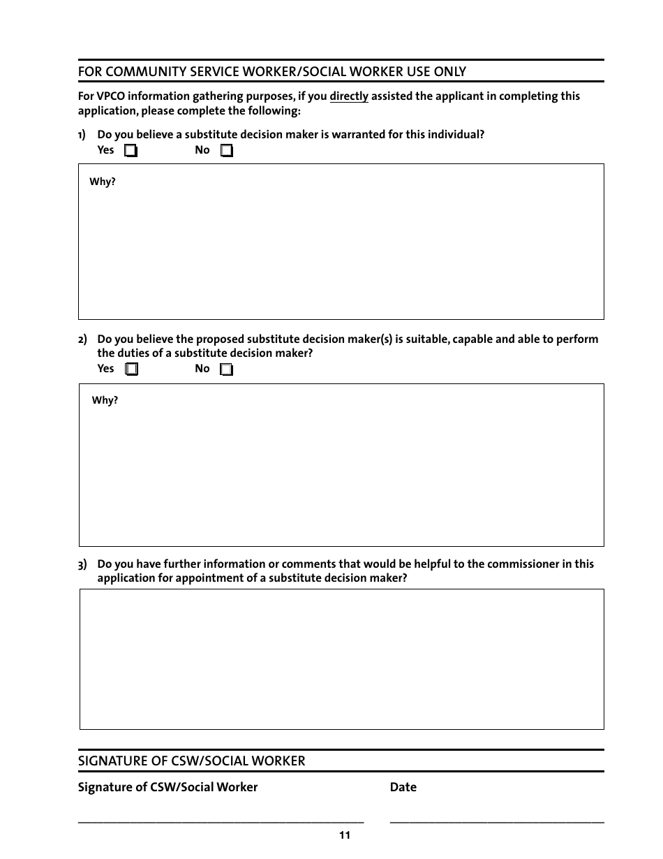 Application for the Appointment of a Substitute Decision Maker - Manitoba, Canada, Page 11