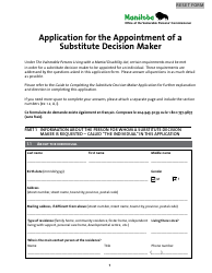 Application for the Appointment of a Substitute Decision Maker - Manitoba, Canada
