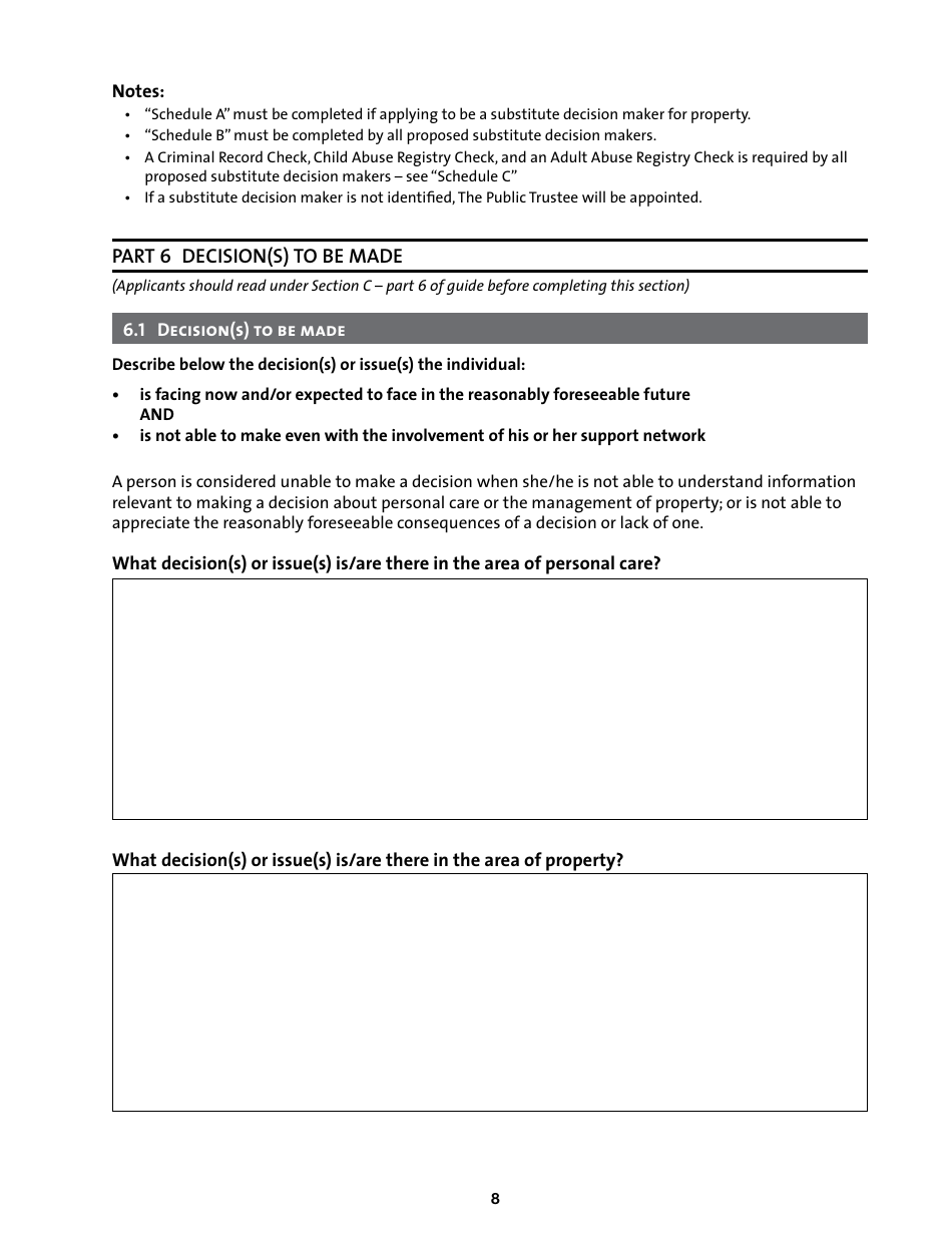 Application for the Appointment of a Substitute Decision Maker - Manitoba, Canada, Page 8