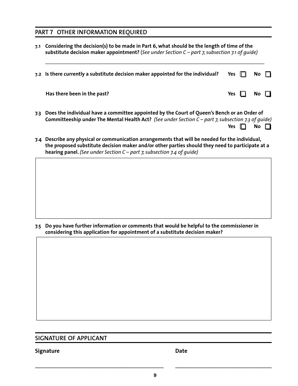 Application for the Appointment of a Substitute Decision Maker - Manitoba, Canada, Page 9