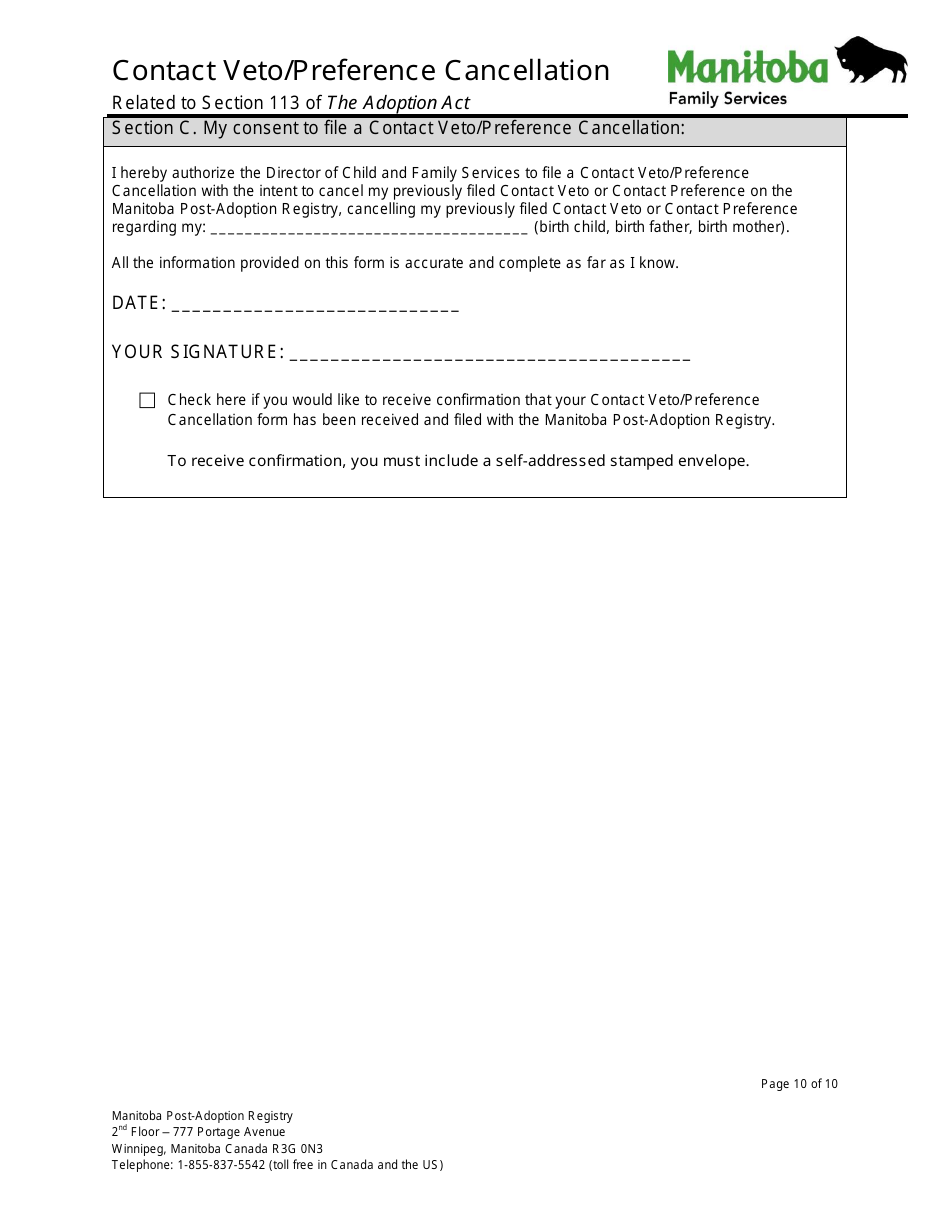 Contact Veto / Preference Cancellation - Manitoba, Canada, Page 10