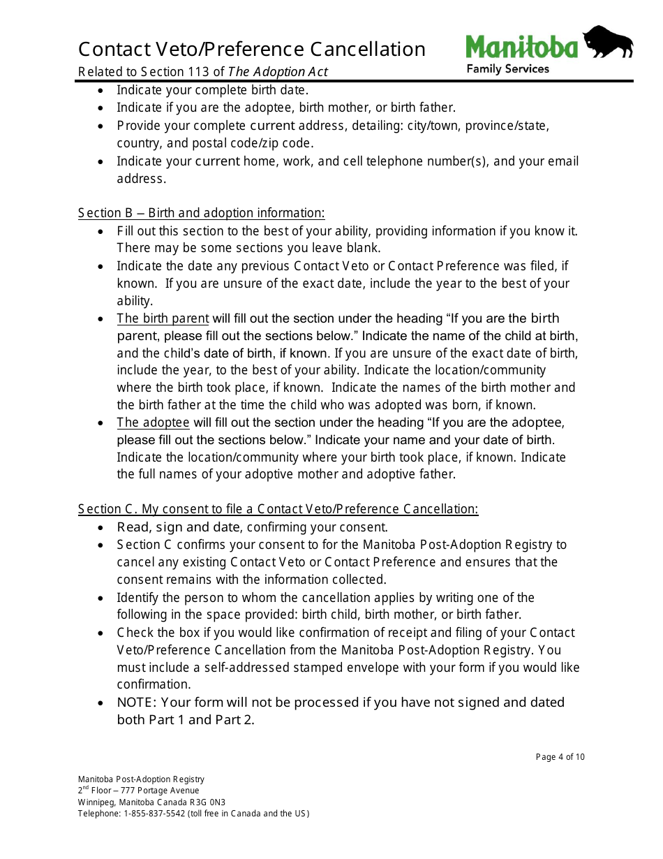 Contact Veto / Preference Cancellation - Manitoba, Canada, Page 4