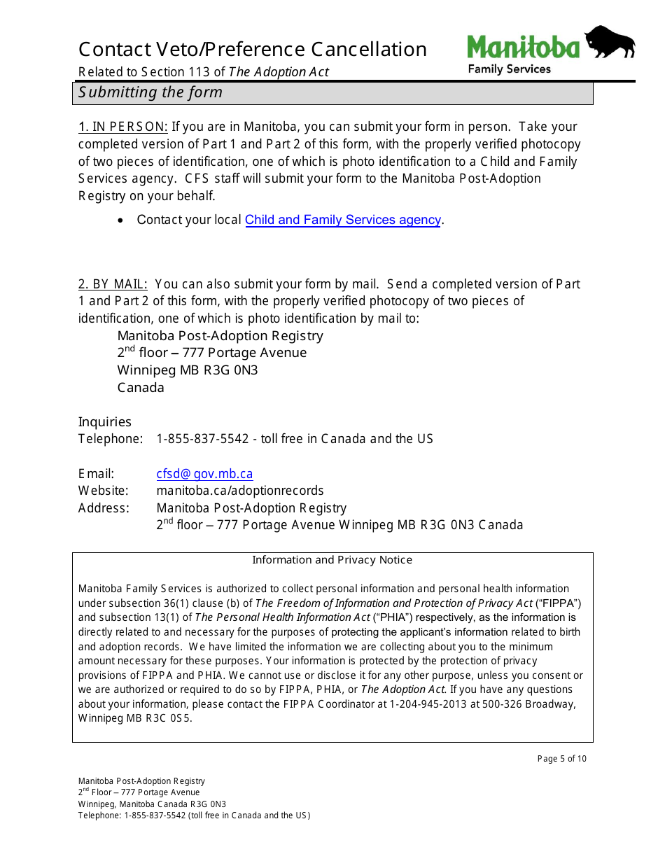 Contact Veto / Preference Cancellation - Manitoba, Canada, Page 5