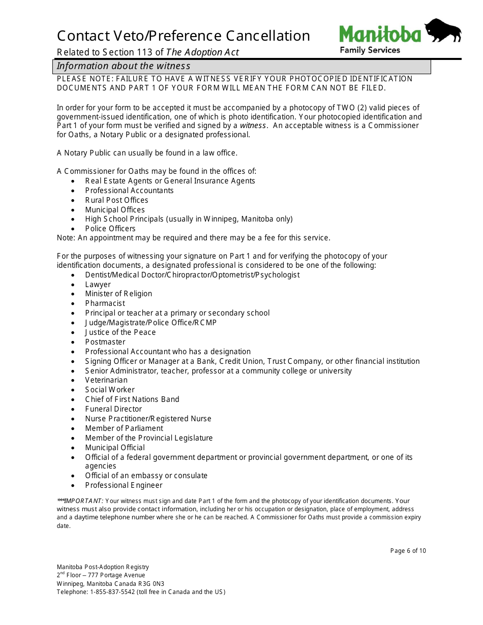Contact Veto / Preference Cancellation - Manitoba, Canada, Page 6