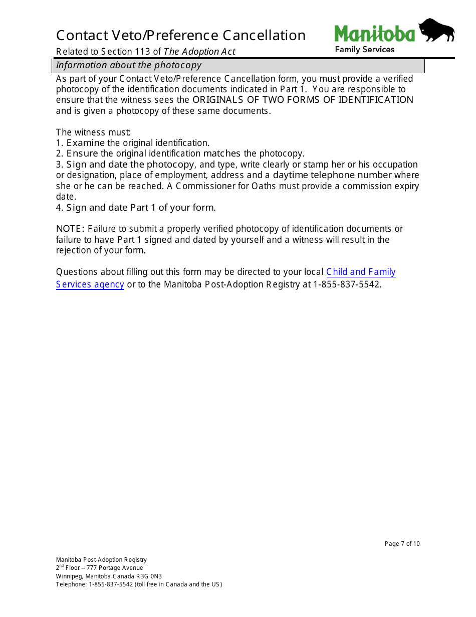 Contact Veto / Preference Cancellation - Manitoba, Canada, Page 7