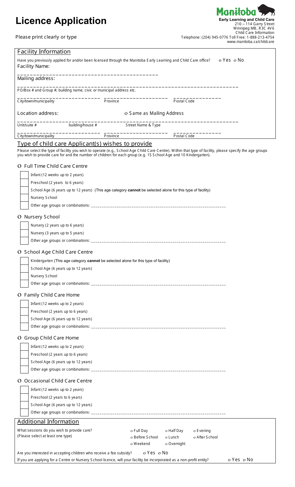 Licence Application - Manitoba, Canada, Page 1