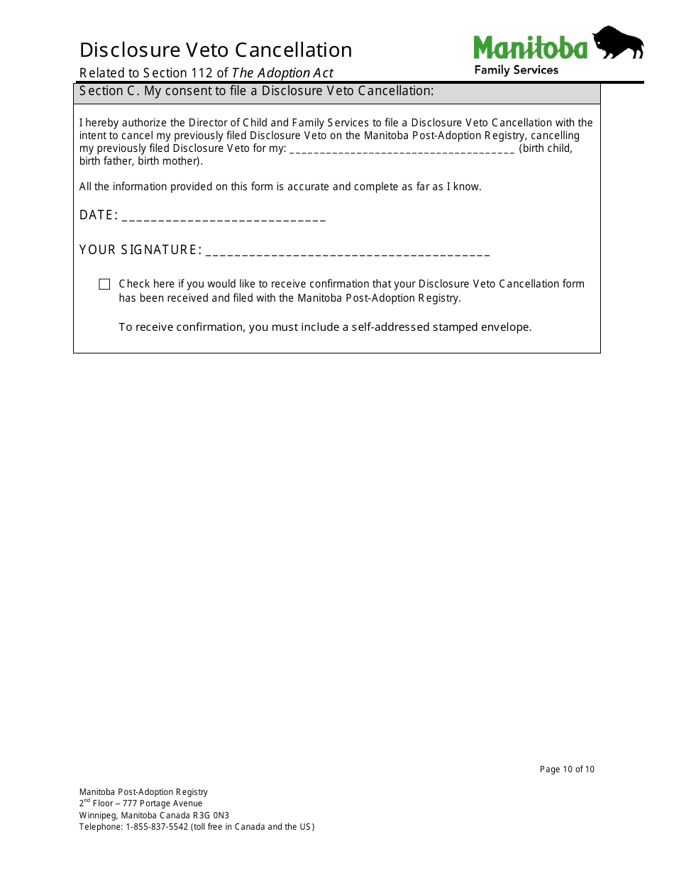 Disclosure Veto Cancellation - Manitoba, Canada, Page 10