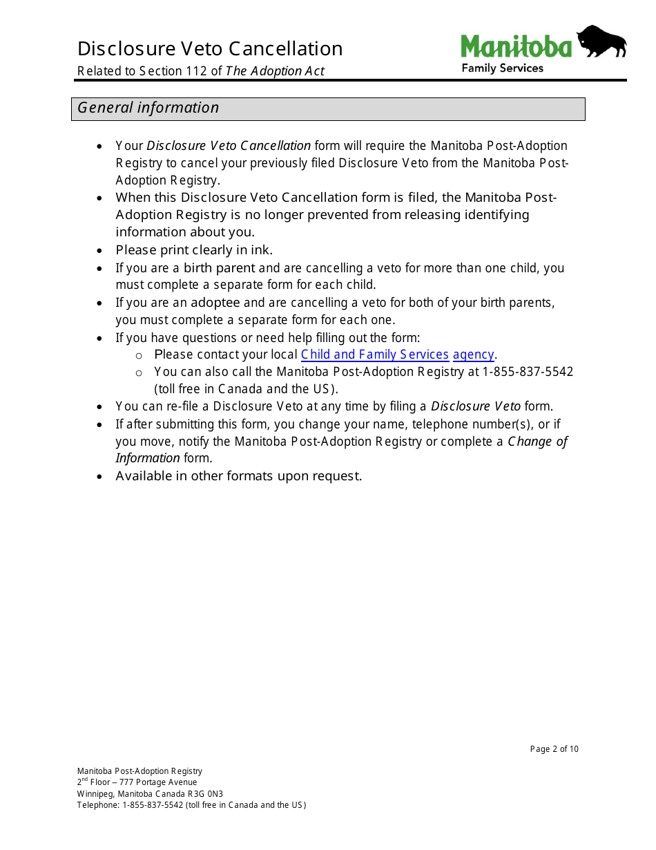 Disclosure Veto Cancellation - Manitoba, Canada, Page 2